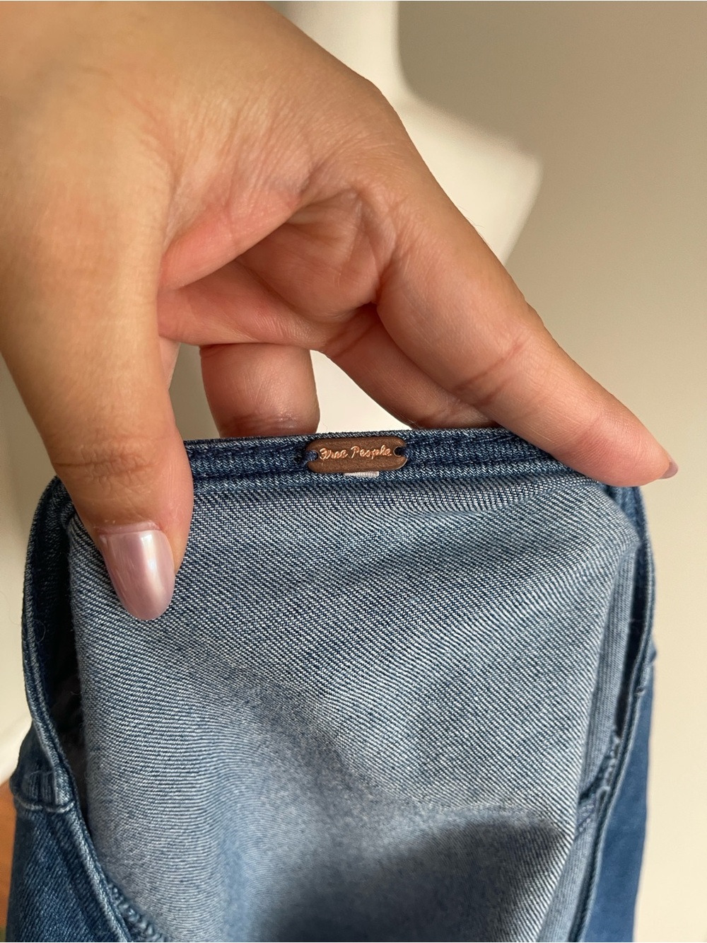 Free People Blue Denim Button-Front V-Neck Peplum Top - Picture 7 of 7